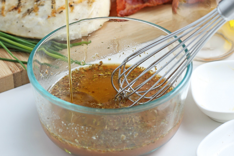 cobb salad dressing  in a glass mixing bowl 