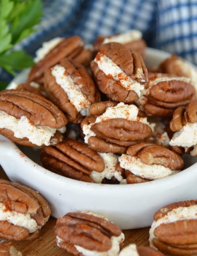 bowl of gouda stuffed pecans