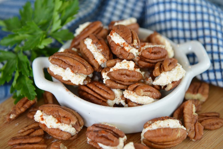 bowl of gouda stuffed pecans