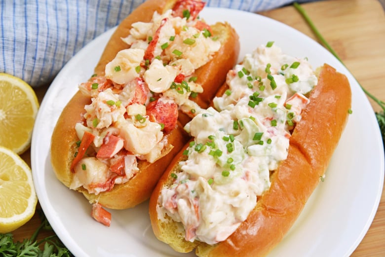 hot and cold lobster roll side by side 