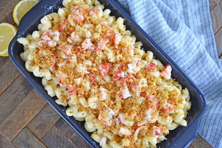 lobster mac and cheese before baking 