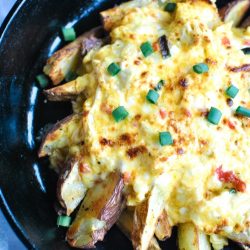 overhead shot of pimento cheese potato wedges