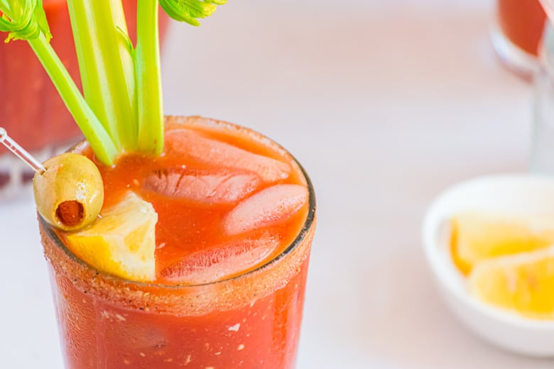 angle view of bloody mary in a pint glass 