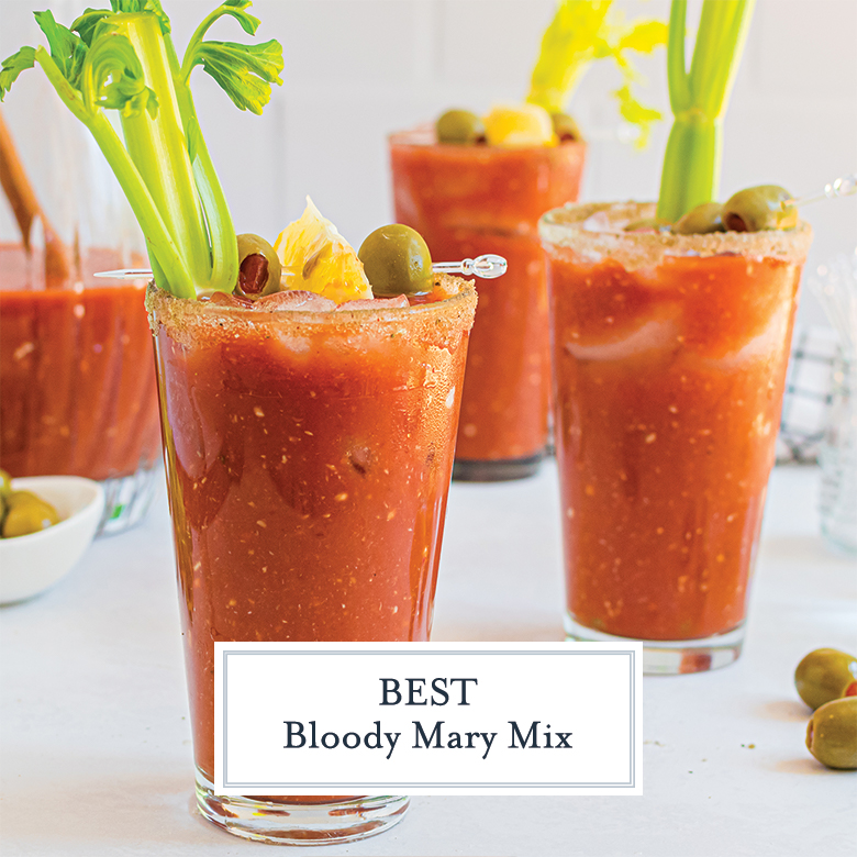 horseradish bloody marys with celery and olives