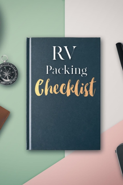 book with RV packing checklist written on the cover