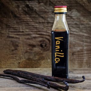 glass bottle of homemade vanilla