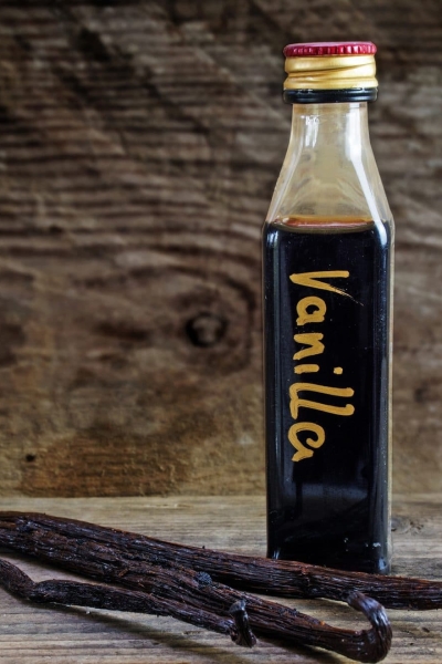 glass bottle of homemade vanilla