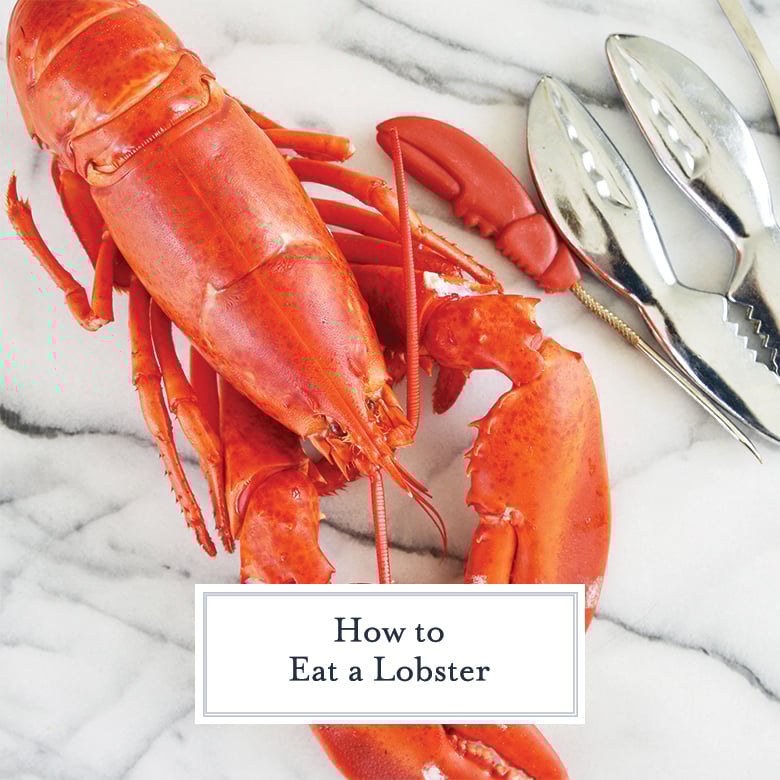 whole lobster on a marble slab with tools