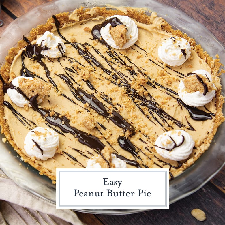 overhead of no bake peanut butter pie 