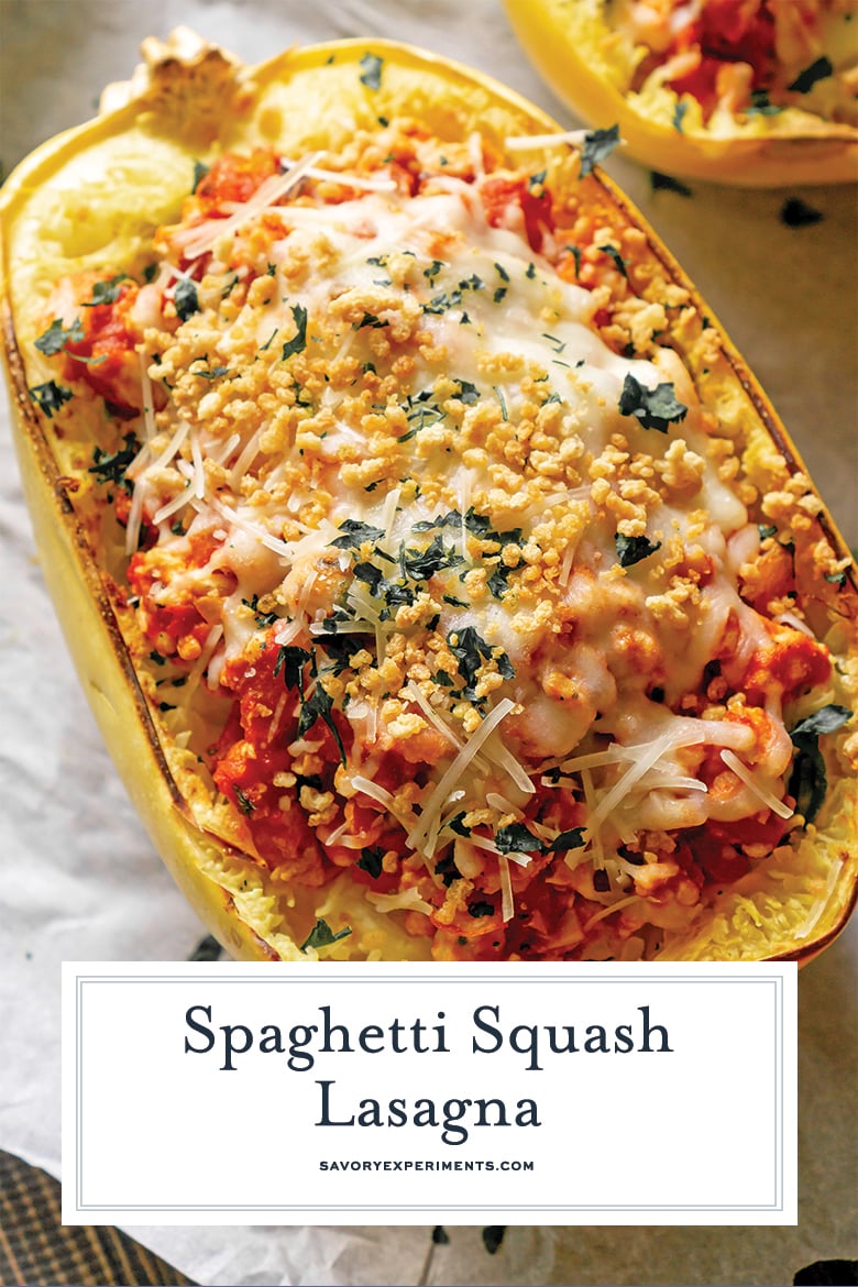 close up of spaghetti squash lasagna for pinterest 