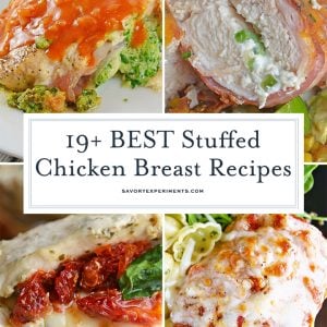 collage of stuffed chicken breast recipes 