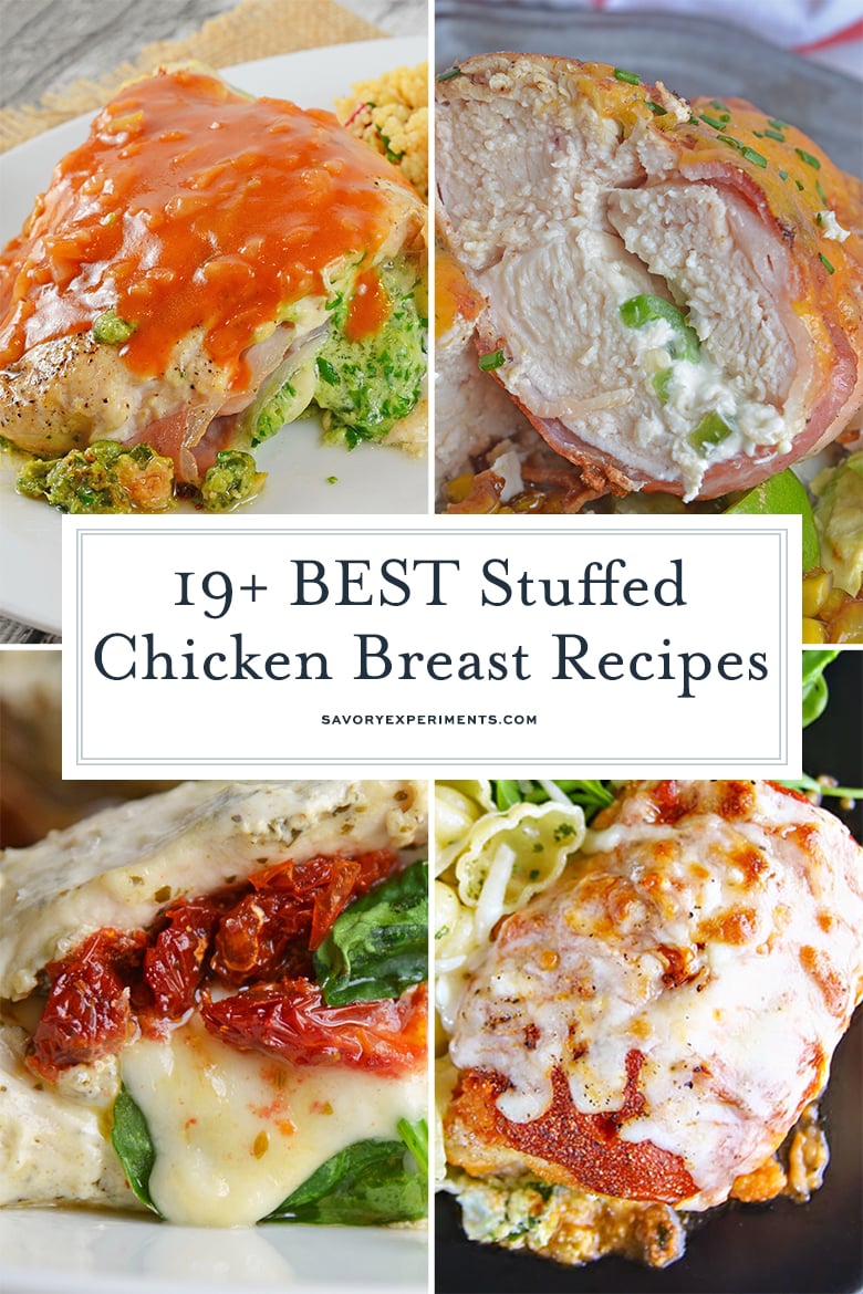 collage of stuffed chicken breast recipes 