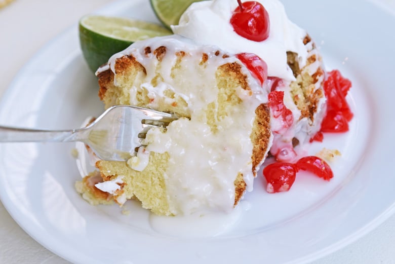 fork digging into pound cake slice 