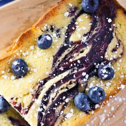 overhead shot of blueberry swirl pound cake