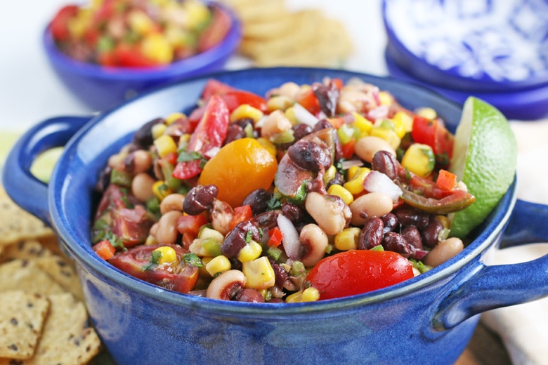 angle view of texas caviar dip 