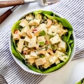 overhead of curry chicken salad