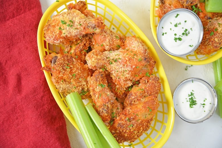 overhead of crispy potato chicken wings 