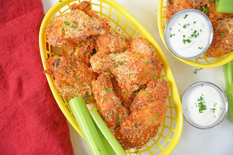 overhead of crispy potato chicken wings 