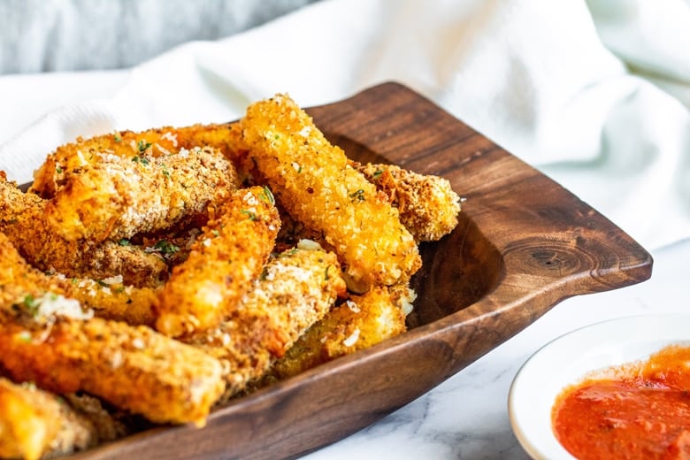 serving platter of mozzarella sticks 