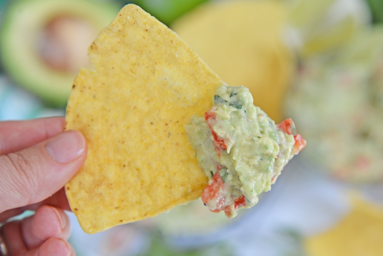 guacamole on a tortilla chip 