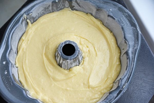 pound cake batter in pan