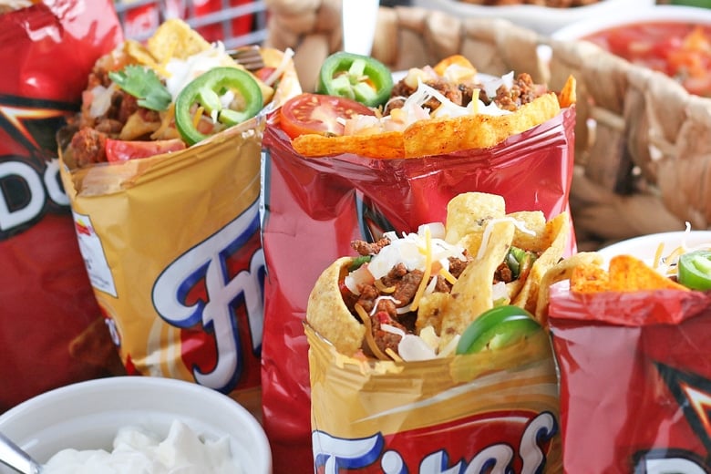 how to make a walking taco bar - fritos and doritos 