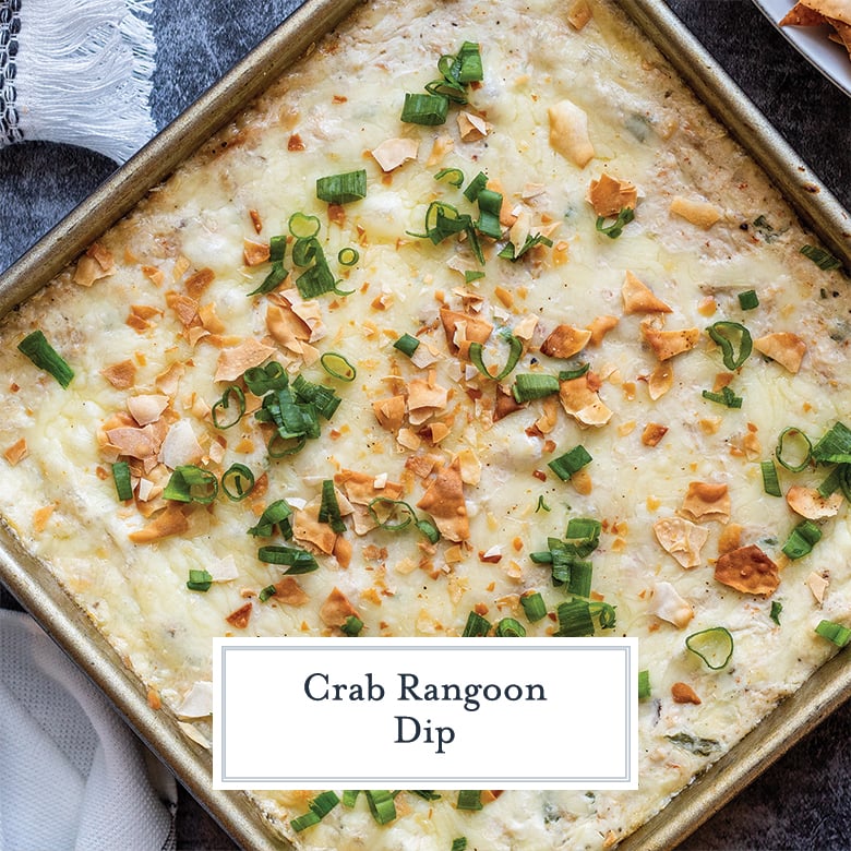 overhead of crab rangoon dip with scallions and crumbled wontons 