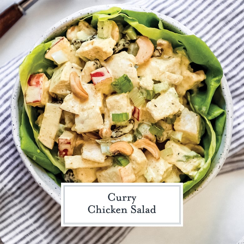 overhead of chicken salad with bibb lettuce in a bowl