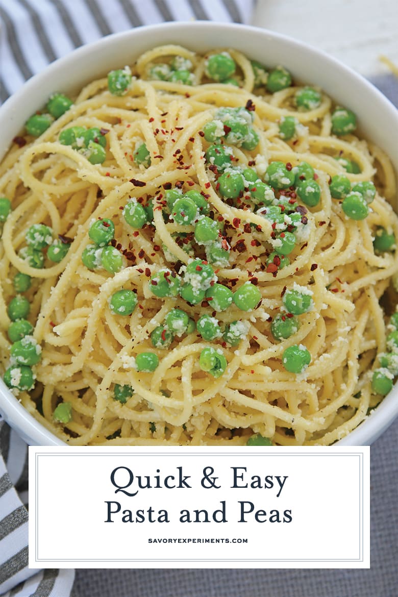 Close up of pasta and peas for pinterest 