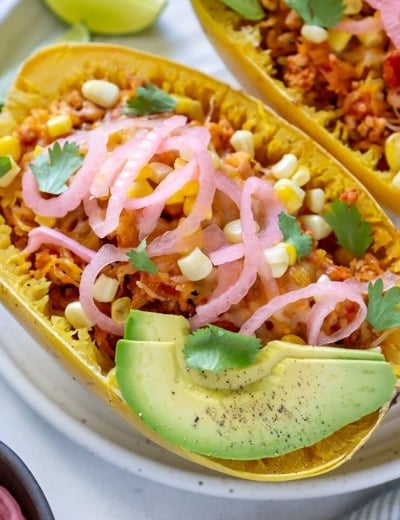 angle view of spaghetti squash boat