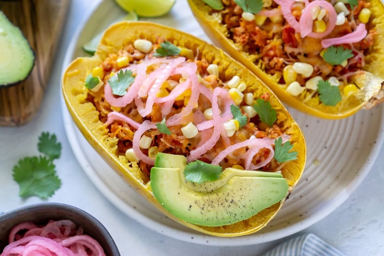 angle view of spaghetti squash boat