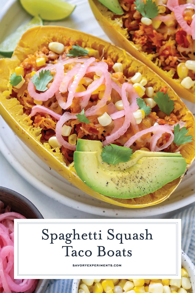 close up of spaghetti squash taco boats 