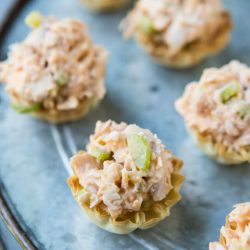 buffalo chicken salad in phyllo cups