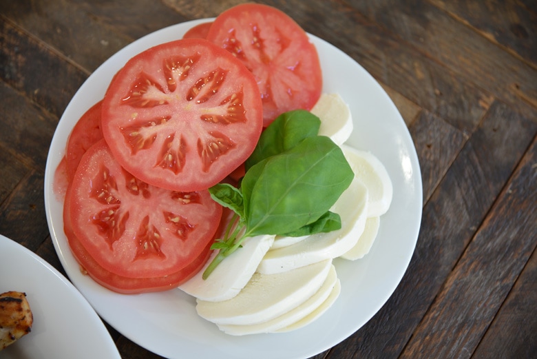 fresh tomatoes, basil and mozzarella cheese 