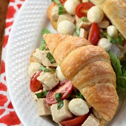 caprese chicken salad on croissants