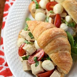 caprese chicken salad on croissants