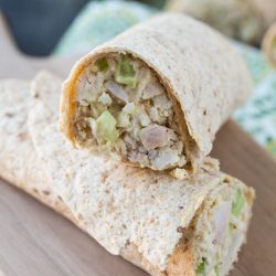 hummus chicken salad wrap but in half