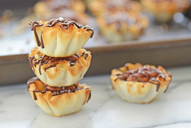 stack of mini pecan pies