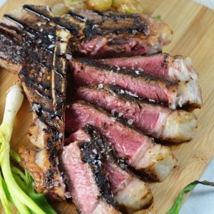sliced porcini rubbed steak