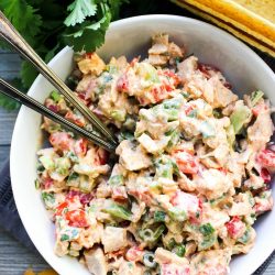 overhead shot of santa fe chicken salad in a bowl