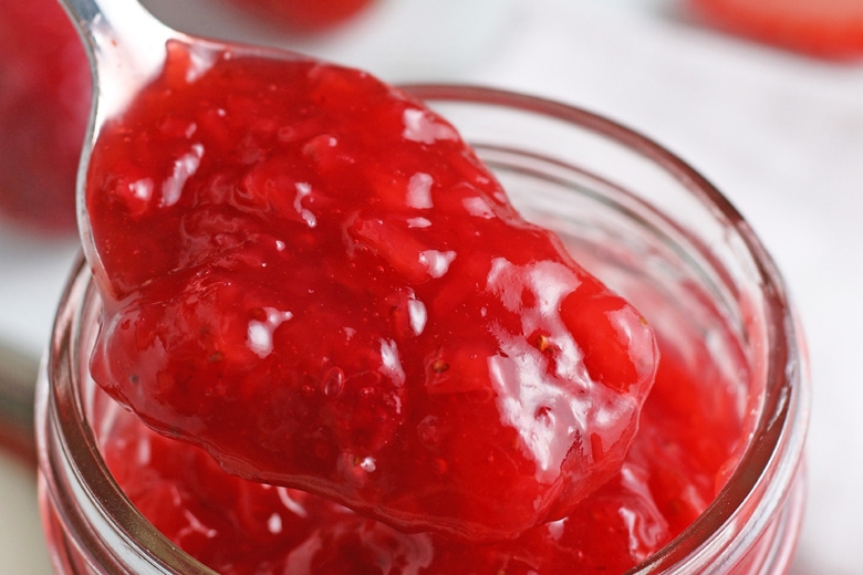 close up of strawberry sauce 