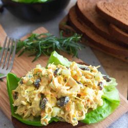 chicken salad over bed of lettuce