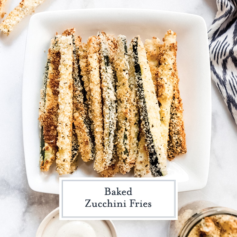 plate of breaded baked zucchini fries 