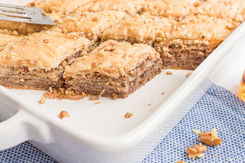 side shot of layered baklava