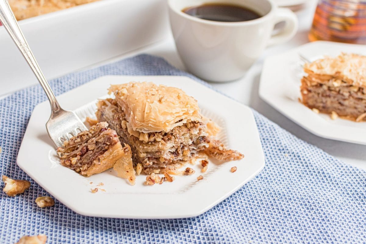 fork eating baklava 