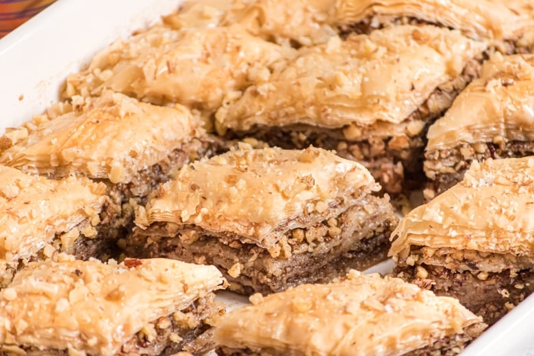 close up of baklava slices