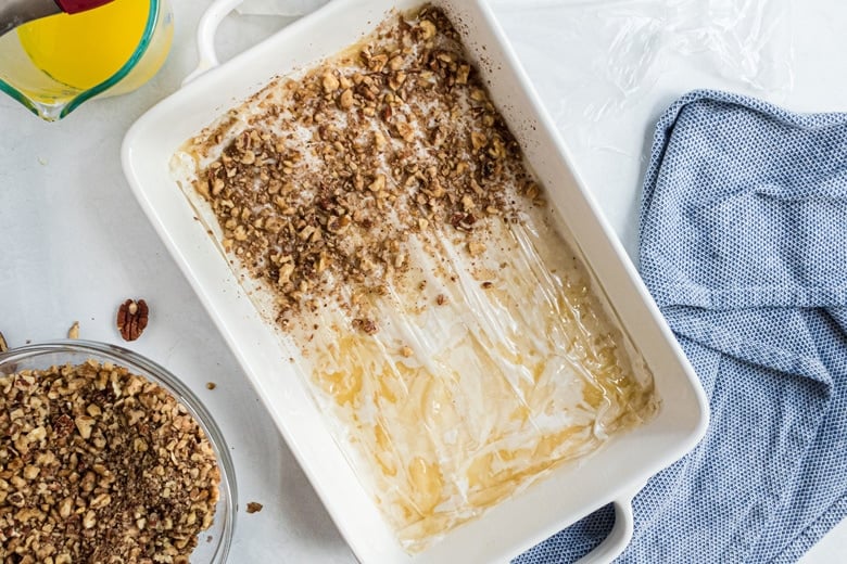 baklava filling on phyllo sheets 