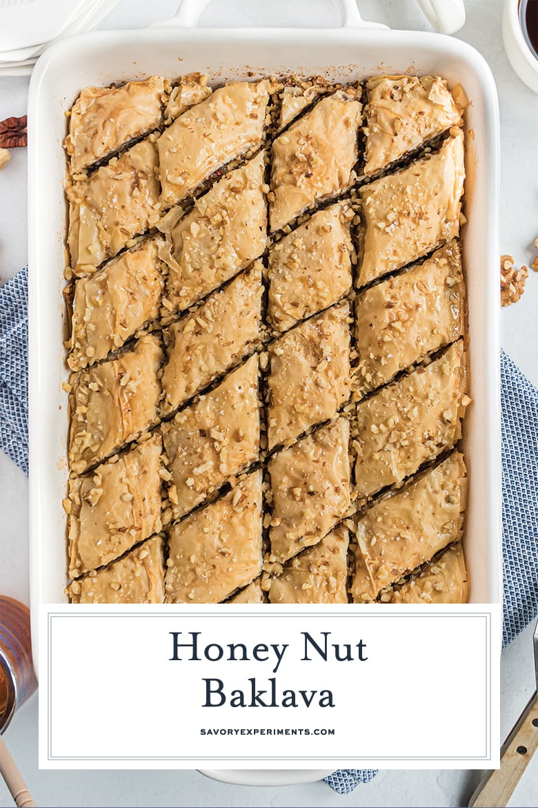 tray of homemade baklava for pinterest 