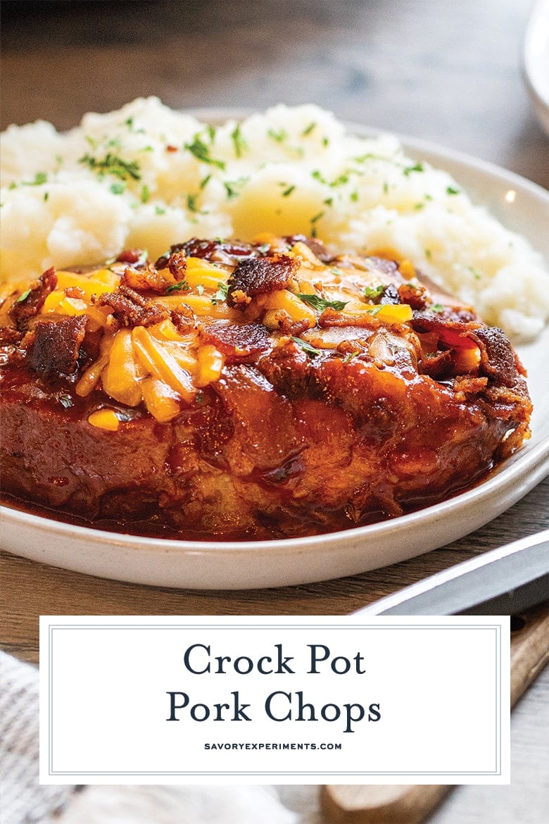 close up of crock pot pork chops 