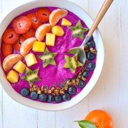 overhead shot of rainbow smoothie bowl